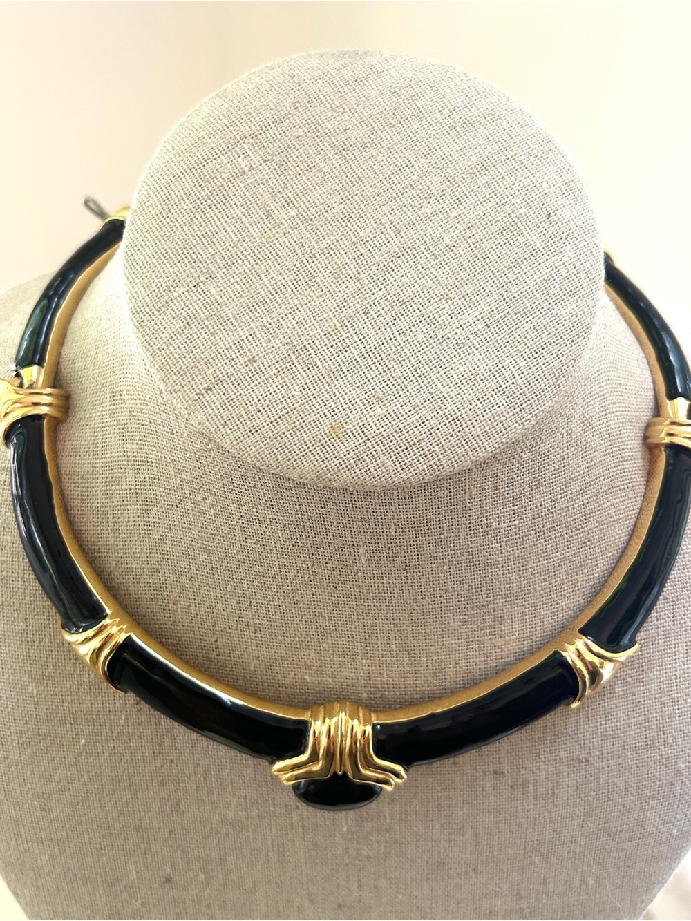 Alexis Kirk Statement Collar Necklace Gold Black Enamel Egyption Revival Style